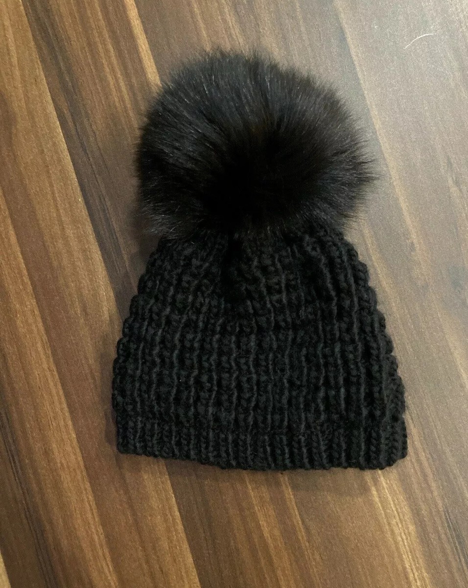 Kyi Kyi Mini Genuine Fox Fur Pom Pom Waffle Knit Beanie Hat  display picture 1