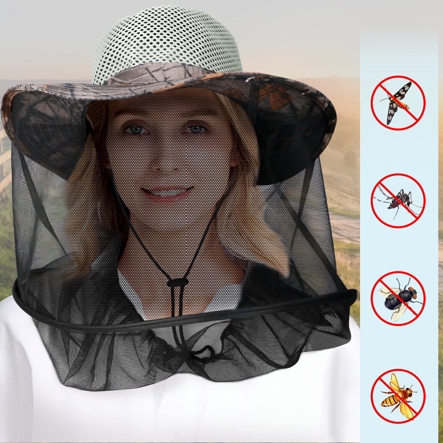 Fishing Net Hat AntiMosquito Bug Fly Insect Net Head Face Protector