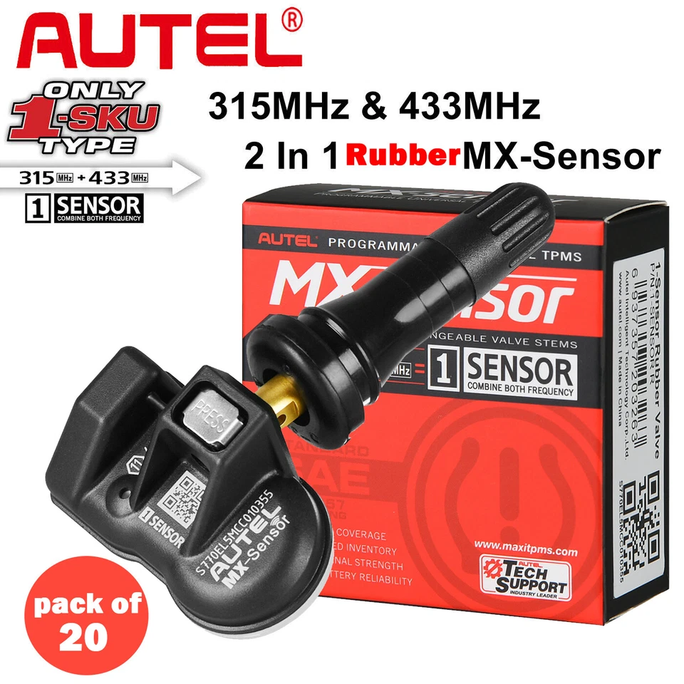 Autel MX-Sensor 20-Pack Rubber Universal programmable TPMS Sensor 315MHz&433MHz - Imagem 2 de 4