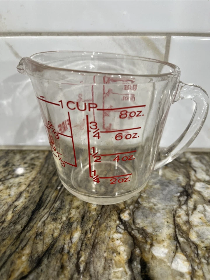Fire King Anchor Hocking 8 oz Glass Measuring Cup 1 Cup Red Graphics  🇺🇸 - Image 2 of 4