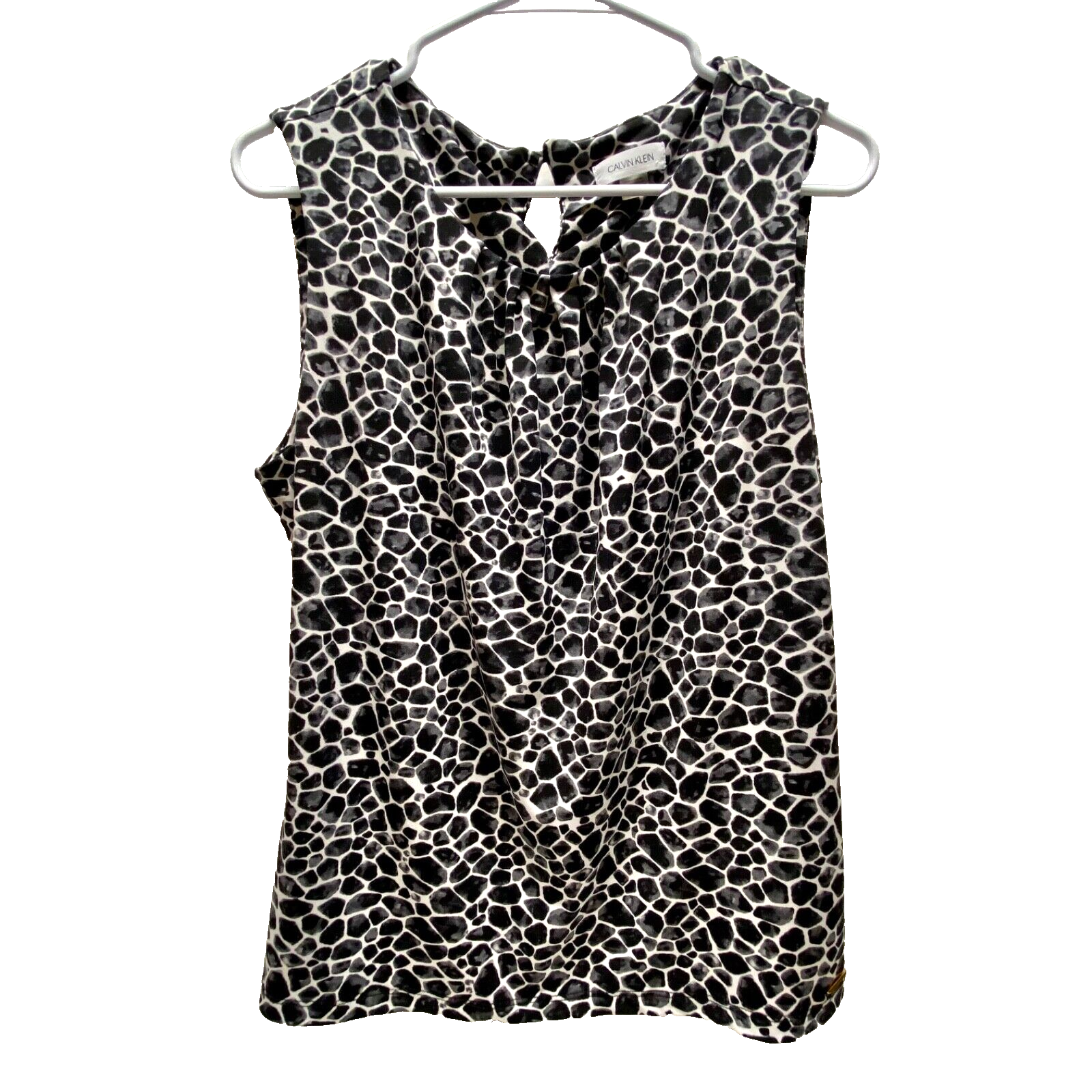 Calvin Klein Women's XL Career Tank Black White Animal Print Gathered Neck EUC