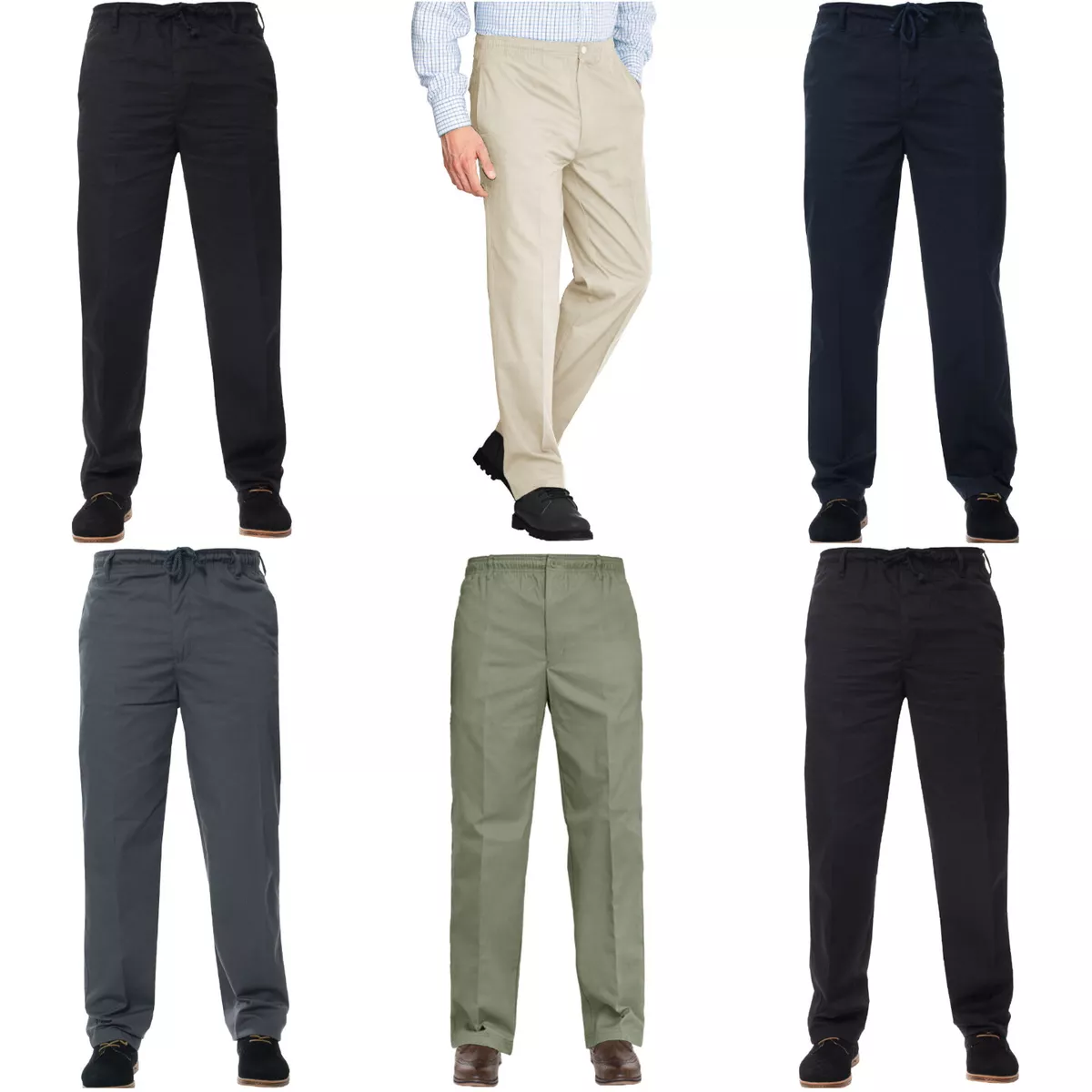 Mens Rugby Trousers Fully Elasticated Waist Office Smart Big Plus Size Work  Pant