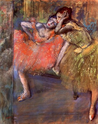 Two dancers behind the scenes by Edgar Degas Giclee Fine Art Repro on Canvas