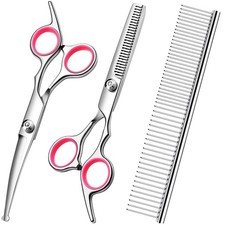 FAIGEO Dog Grooming Scissors with Safety Round Tips Stainless 4 in 1, Pink