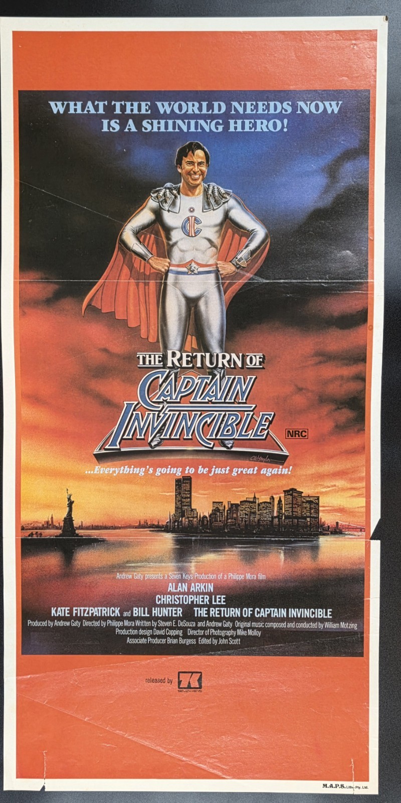 Return of Captain Invincible 1983 Australian Daybill Poster Christopher Lee image 2