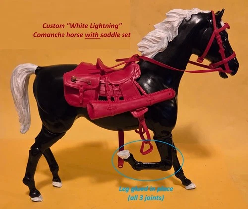 "White Lightning" Comanche horse figure with RED Tack included Johnny West Marx