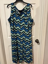 ILE Shift Dress Sleeveless Stretch Blue Size 20 Lined New York Wavy Unstructured