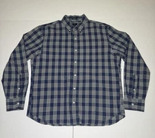 J Crew Slim Untucked Flex Washed Men’s Sz L Blue White Plaid Button Down Shirt