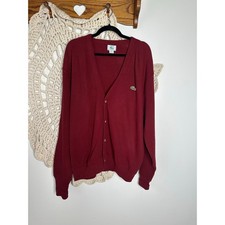 Lacoste Izod Vintage 80s 90s Red V Neck Button Front Cardigan Sweater Large