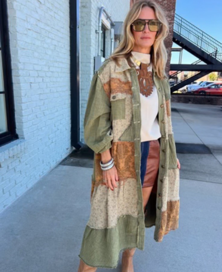 POL Patchwork Button Down Duster Dress Sz M Pre O… - image 1