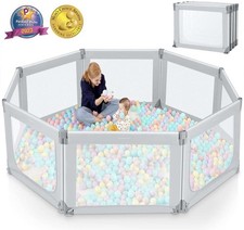 Grey-Foldable Baby Playpen w/8-panel design, 71" 69" Extra Large, NEW 