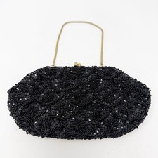 Vintage La Regale Beaded Clutch Black Sequin Evening Bag Gold Chain Fancy