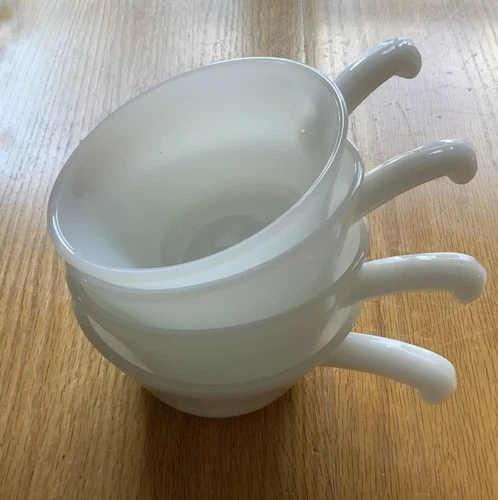 Anchor Hocking  Fire King White Milk Glass Soup Bowl with Handle Set Of 4