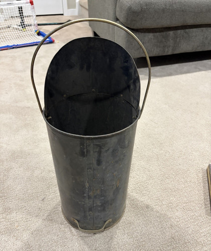 Metal Charcoal Bucket/Can with Handle, Black with Orange "CHARCOAL" Lettering