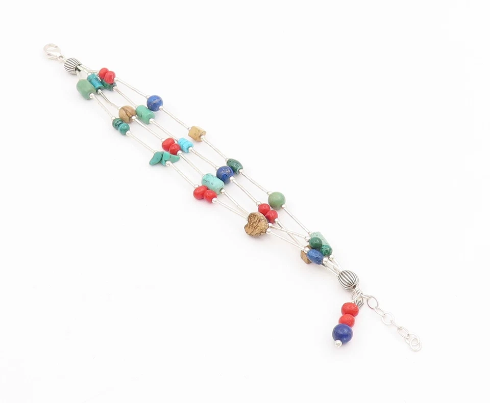 Pulseira vintage de prata esterlina 925 SILPADA corrente de contas multicoloridas BT11518 - Imagem 3 de 4