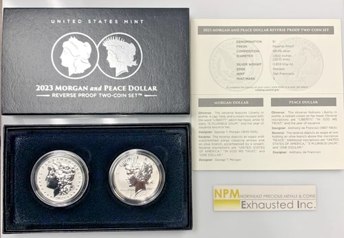 2023 Morgan and Peace Dollar Reverse Proof Two-Coin Set in OGP
