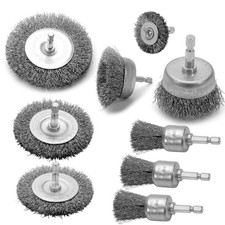 9 Pcs Steel Wire Wheel Brush Set with 1/4 Inch Hex Shank for Rust Removal