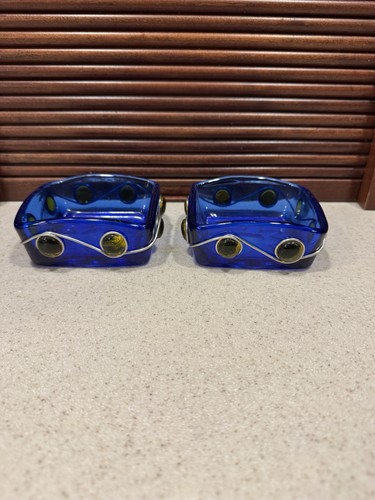 2 Cobalt Blue Glass Art Pieces W/yellow Beads, Wire