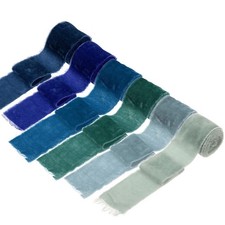 6 Roll Velvet Ribbon, 1.5 Inch x 1 Yard Silk Frayed Ribbon, Blue Style