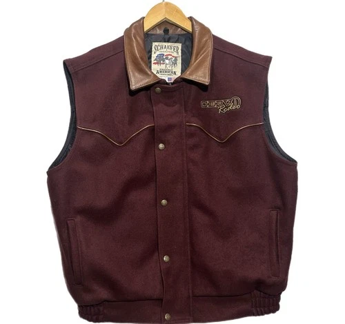 Vintage Schaefer Gold Coast Vest Men XL Red Wrangler National Finals Rodeo USA - product listing photo