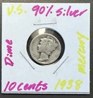 1938 - 10C Mercury Dime / 90% Silver Coin.