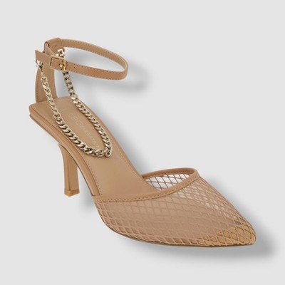 Bcbgeneration Women's Beige Mayah Mesh And Chain Detail Pump Shoes Size 8.5