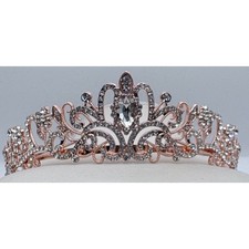 Rose Goldtone Tiara with Floral and Scroll Rhinestone Details