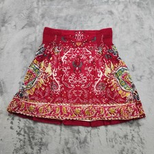 Lucky Brand Skirt Womens M Red Printed Pull-On Smocked Waist Cotton Mini Boho