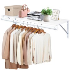 Closet Shelf with Hanging Rod, 47.2in Wall Mounted Clothes Rack with Top Shel...