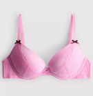 Primark 2 sizes bigger boost Cup bra Lace maximise Push Up THICK Pad Light Pink