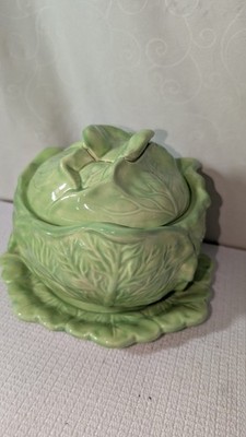 Ceramic Cabbage Bowl-3pcs-lid Bowl & Plate-great Condition-made 1981
