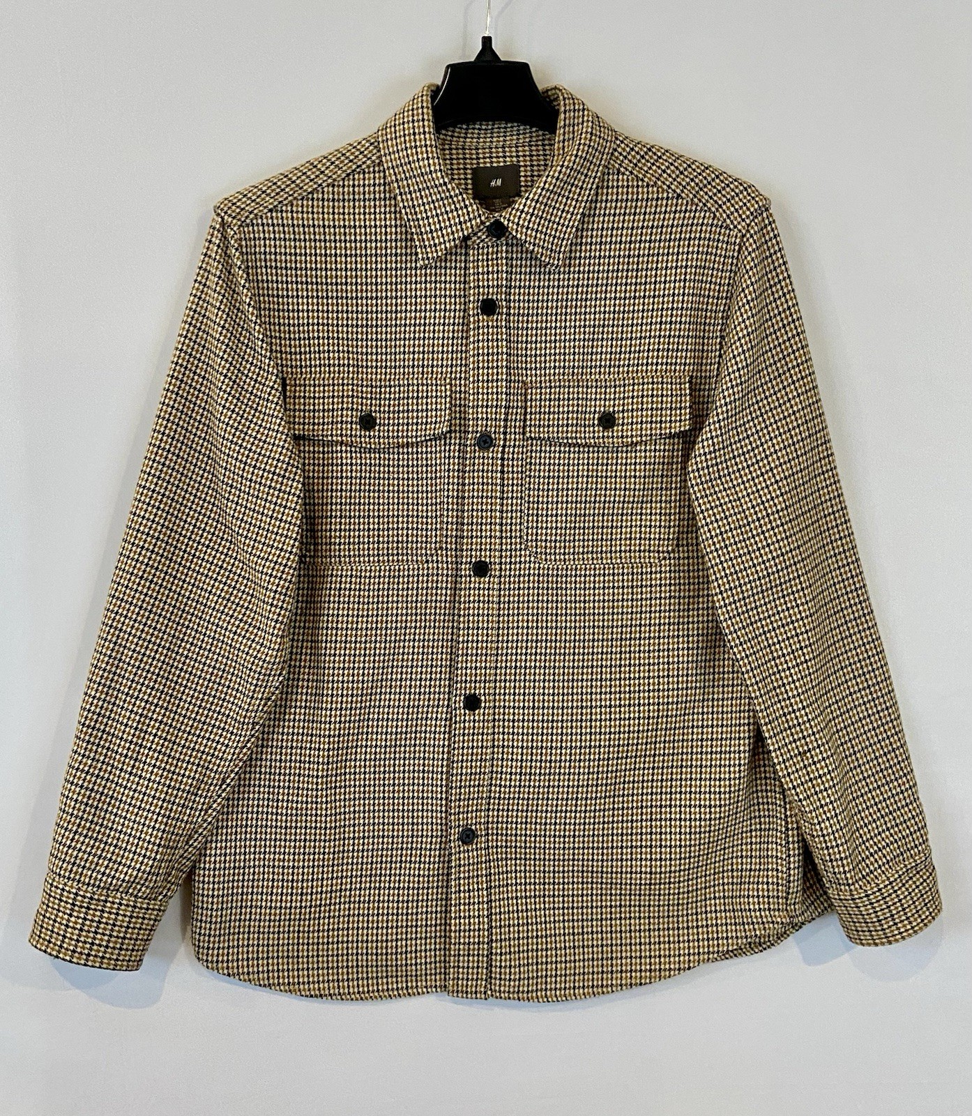 H & M Long Sleeve Brown, Black and White Houndstooth Men's Sz L Button Up Shirt