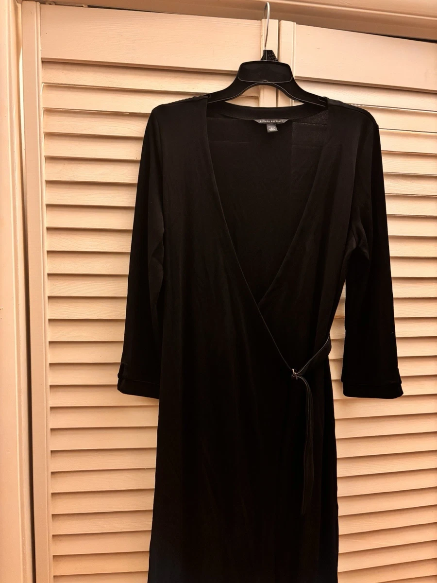 chinese dress ladies BANANA REPUBLIC Black Faux Leather Round Neck Short Sleeve Tunic Dress   Second Wave Couture