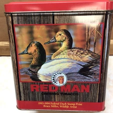 VINTAGE 1994 RED MAN TOBACCO COLLECTORS TIN  LIMITED EDITION   DUCK STAMP PRINT