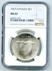 1967 S$1 CANADA SILVER FLYING GOOSE DOLLAR NGC MS62 UNCIRCULATED COIN