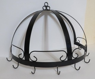 Wall Mounted Wrought Iron Pot Pan Rack 8 Hooks Vintage Farmhouse Kitchen Storage