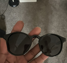 Men's Round Black Sunglasses, Black Lenses, Plastic Frame with Metal Temples