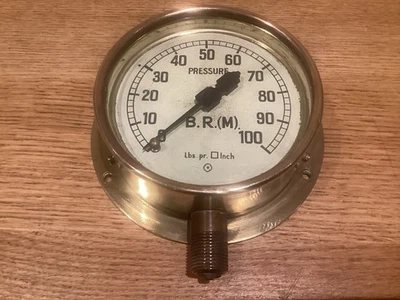 B.R.(M) ~ British Rail (Midland) ~ Brass Railway Pressure Gauge - Image 1 of 4