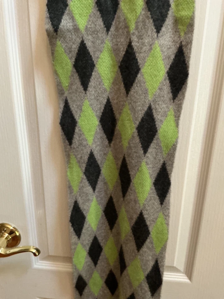 Portolano 70% Lana 30% Cachemira Gris y Negro Verde Argyle Tejido Bufanda Envoltura Foto 4 de 4