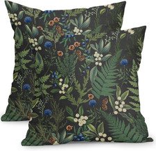 Vintage Print Pillow Covers 18X18 Inch Set of 2 Green and Black Botanical Floral