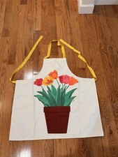 Vintage Liz Lauter Denim Gardening Flower Pot Tulip Apron Pocketed Signed 1993