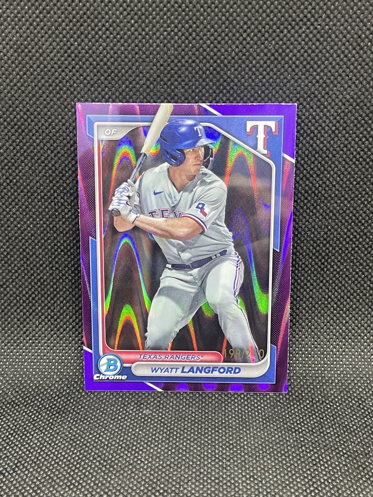 Wyatt Langford 2024 Bowman Chrome Purple Raywave /250 #BCP-64 Rangers