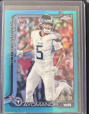 2025 Topps Chrome Football Elic Ayomanor #336   /199 Aqua Refractor - Titans