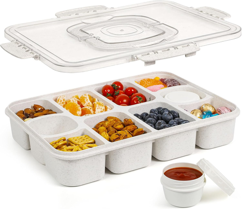 Snackle Box Container - Large 10-Compartment Divided Serving Tray with Lid and H - Picture 12 of 12