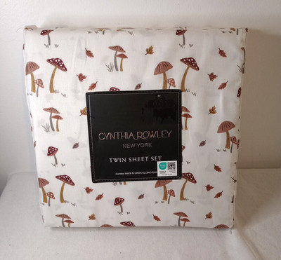 Cynthia Rowley Sheet Set Twin 3 piece Mushroom all over print dorm sustainable