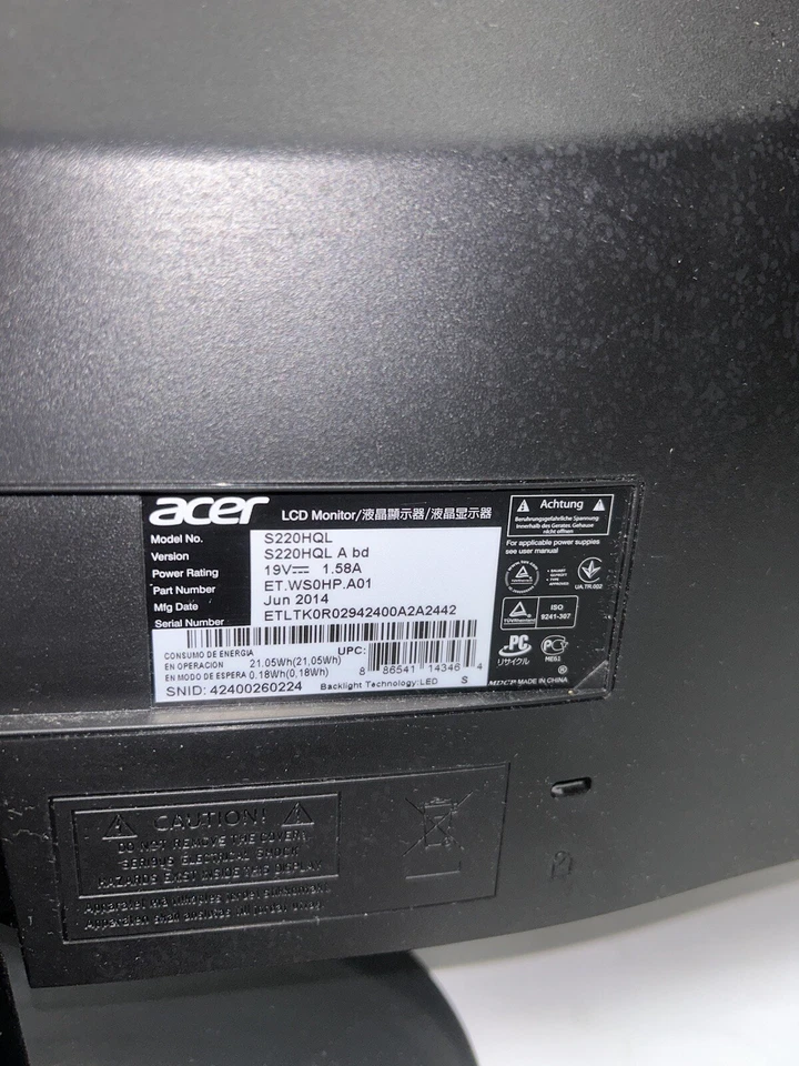 Acer S220HQL 21.5" Monitors (1920 x 1080 @ 60HZ LED, DVI, VGA) - Image 3 of 3