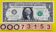 73153 Oklahoma City Ok￼ Zip Code Leading 0s Fancy Serial Number One Dollar Bill
