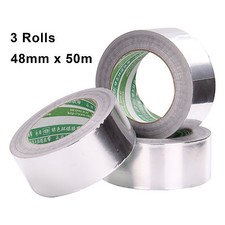 3 x Aluminium Foil Self Adhesive Heat Insulation Tape Silver Valve 48mm x 50m