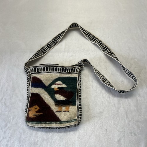 Borsa a tracolla vintage fatta a mano peruviana in lana multicolore con immagini intrecciate boho - Foto 13 di 13