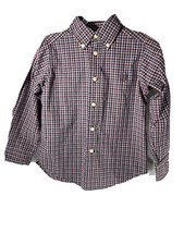 Chaps Boy Size 4 Shirt Button Up Dress Red Blue Gray White Long Sleeve Plaid